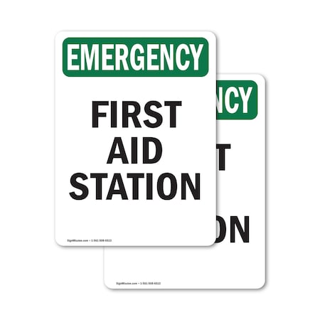 Signmission First Aid Station, 7 in W x Rectangle, Vinyl Decal OS-2PACK-EM-D-710-V-10496